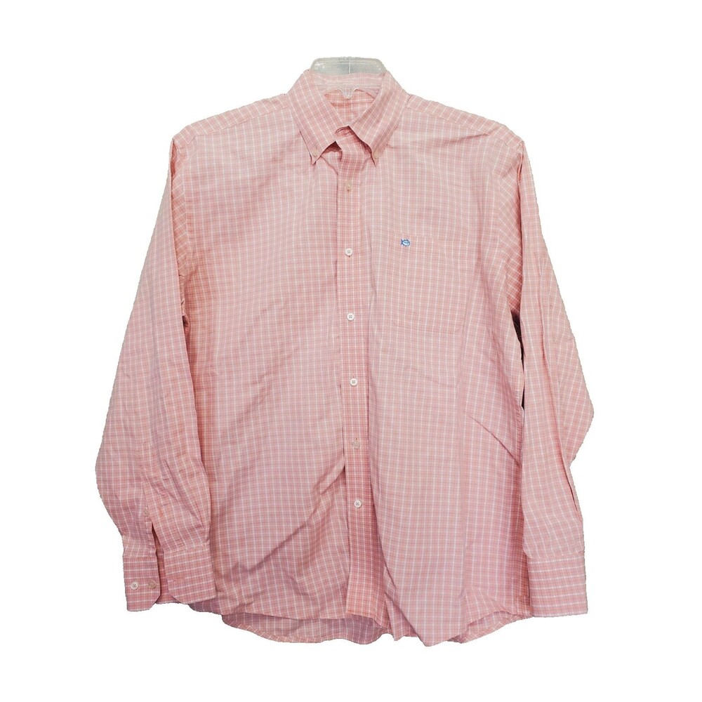 Southern Tide Men's Cotton Blend Pink Small Grid Check Pattern Button-Up Shirt L